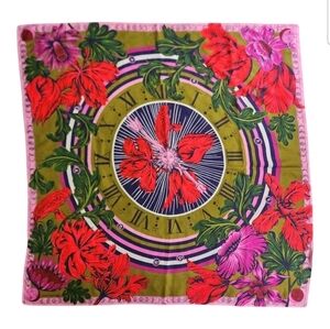Inoui Editions “Horloge” Clock Design 100% Silk Floral Oversized Scarf 130cm/51"